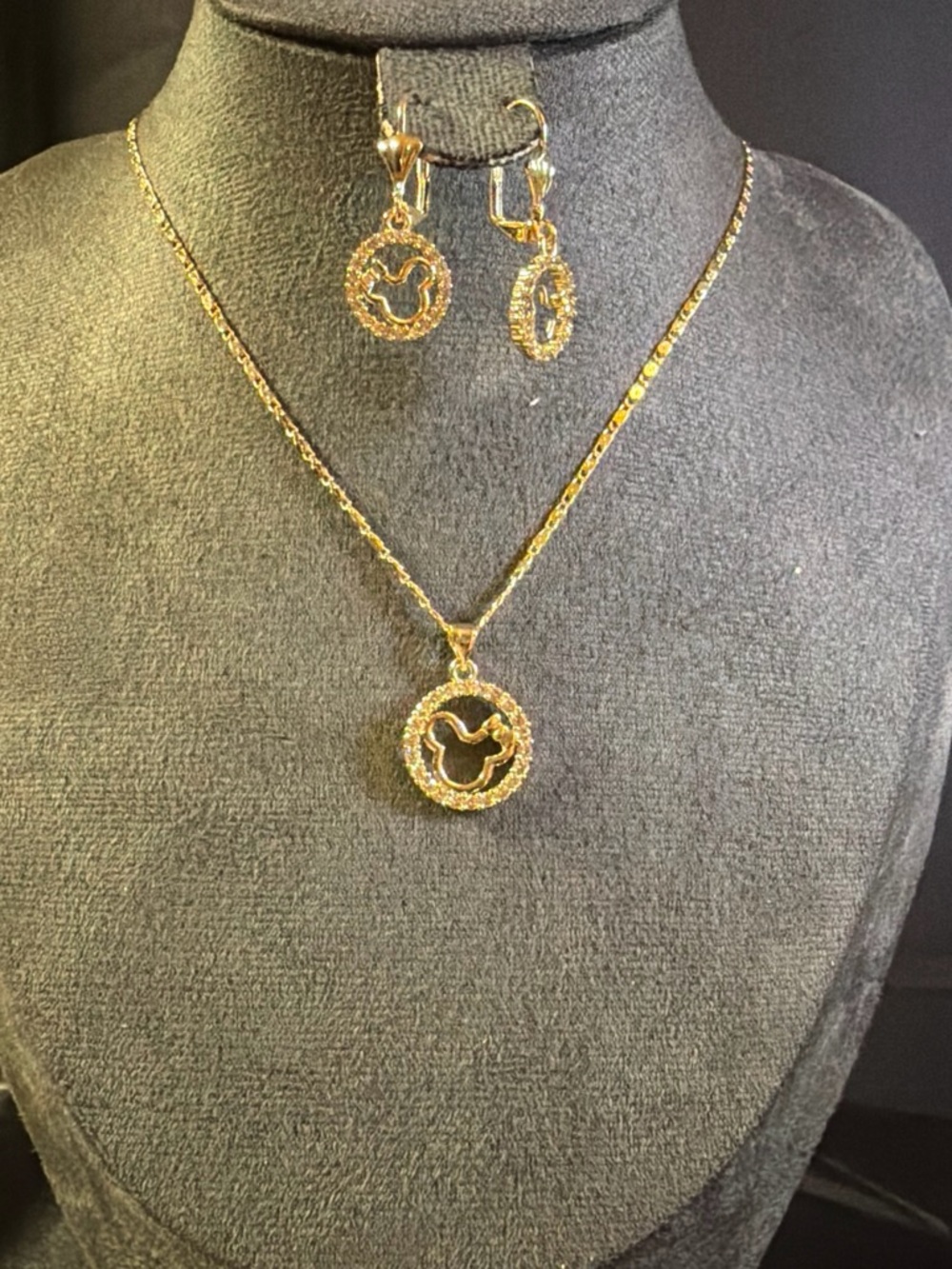 Gold Dove Pendant Necklace and Hoop Drop Earrings Set